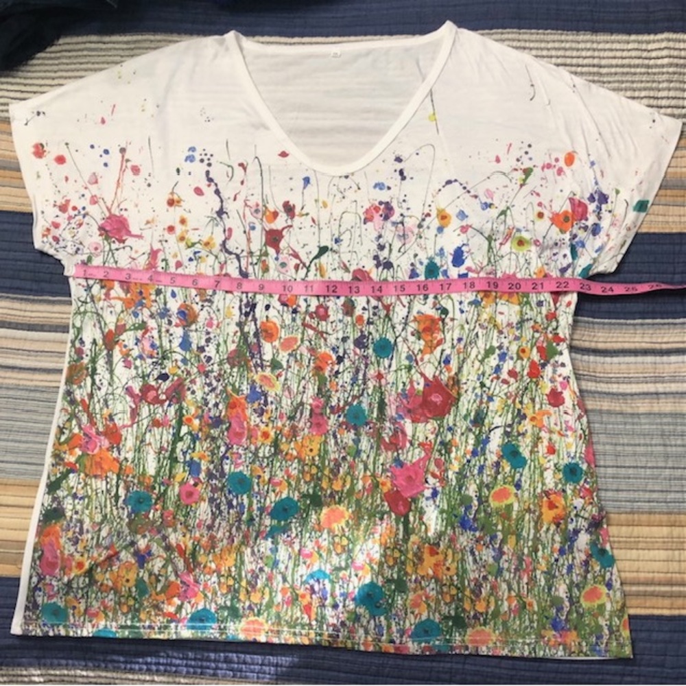 White Flowered Cap Sleeved Blouse XXL